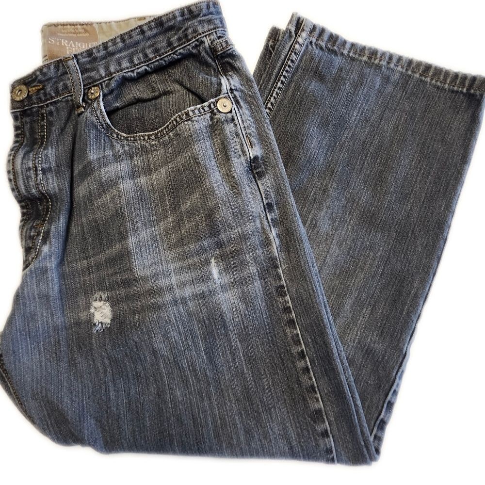 Wrangler Straight Fit Gray/Blue Wash Cotton Denim Jeans, 34x25